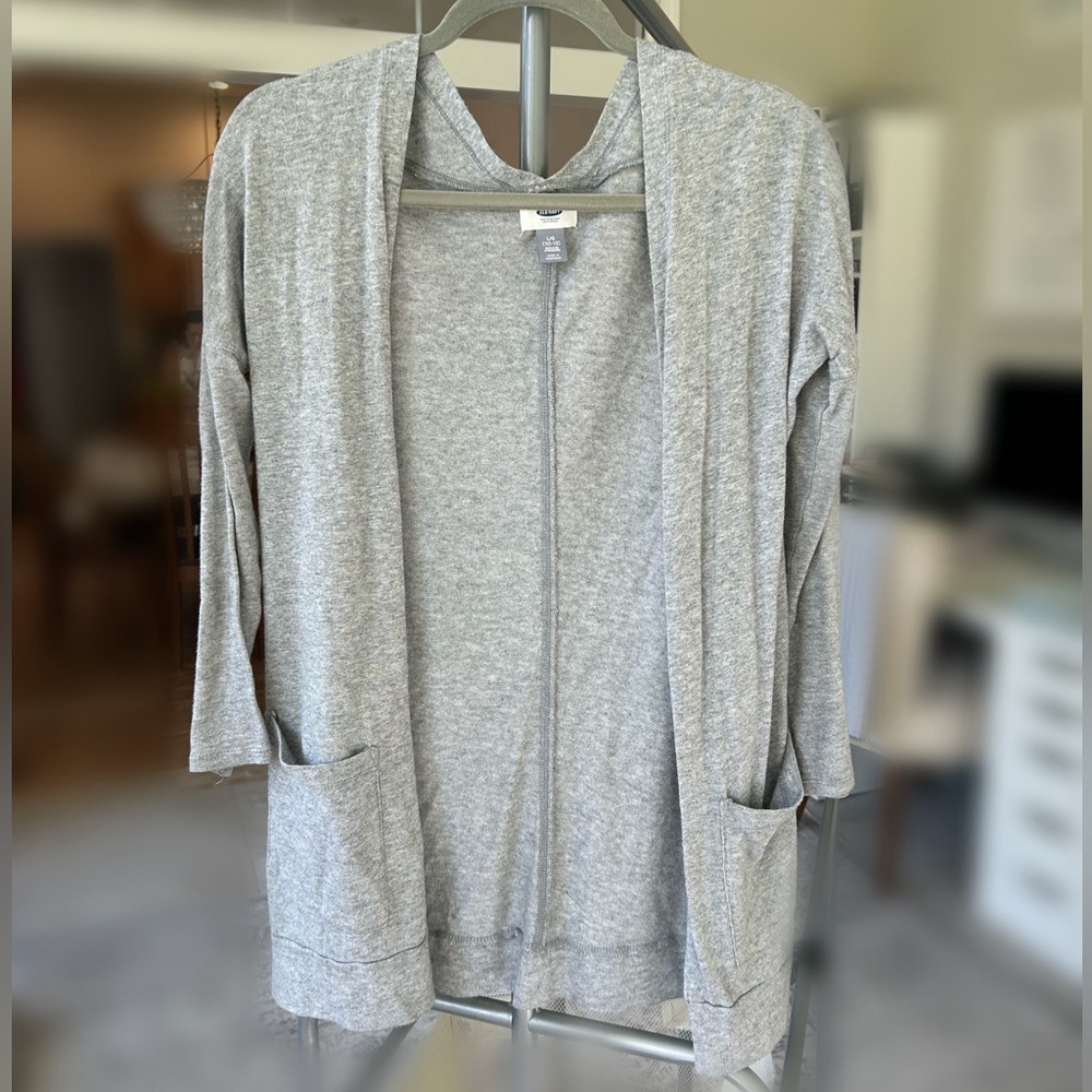 gray cardigan sweater (full length)